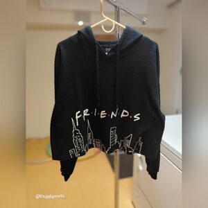 F•R•I•E•N•D•S Black Cropped Hoodie with Cityscape Design